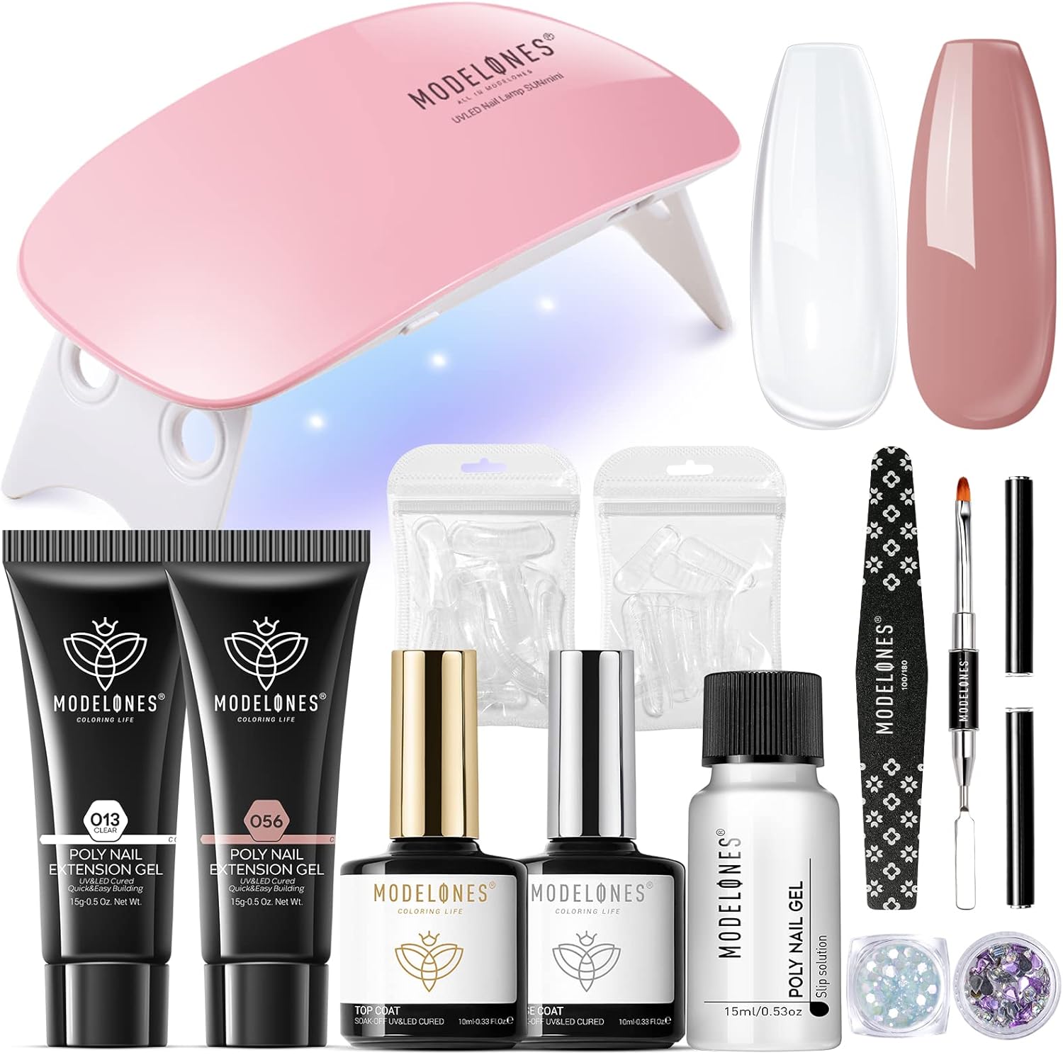 Modelones poly nail gel extension kit with mini UV lamp