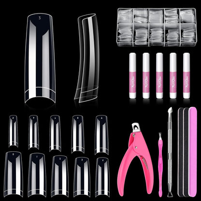 MORGLES Clear Acrylic Nail Tips 500 piece kit with glue and clipper