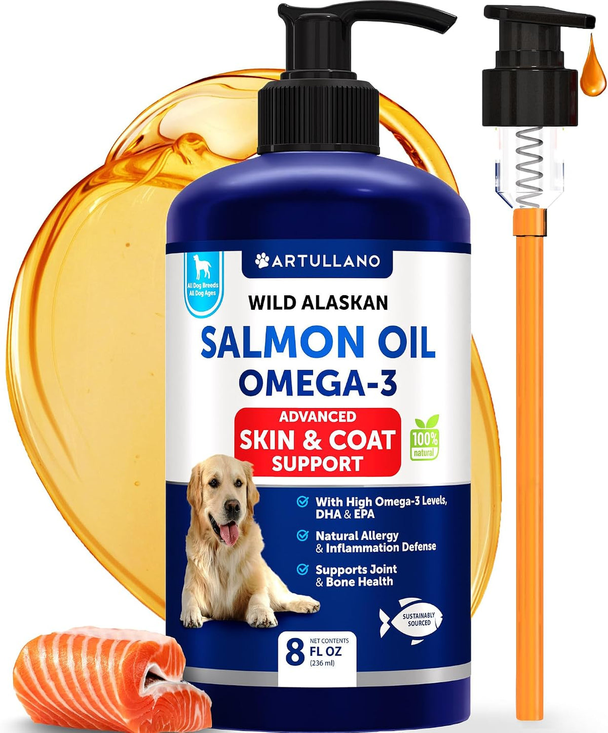 Infographic of Nature Target fish oil treats detailing the benefits of Type III collagen and biotin.
