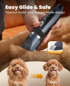 Oneisall quiet dog paw trimmer head being used on sensitive small areas