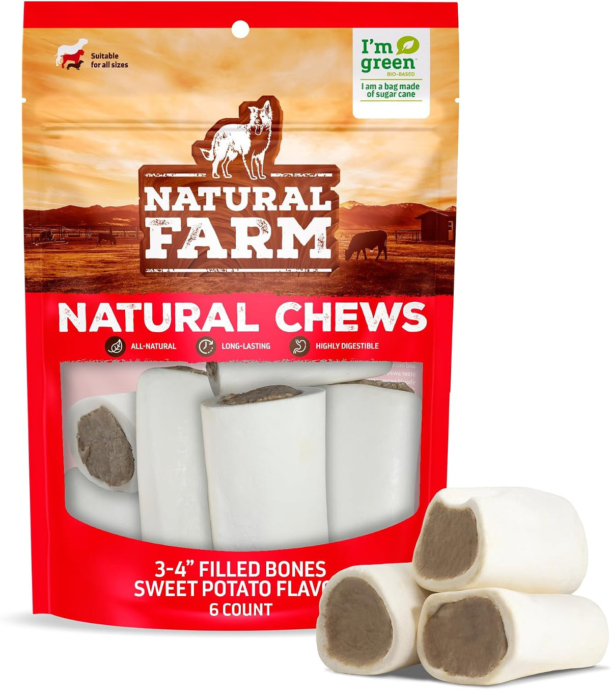 Natural Farm Peanut Butter Filled Bones (3-4 Inch, 6 Count), Limited Ingredient, Natural Stuffed Dental Dog Bone Treats for Dogs, Made with Real Beef - Image 10