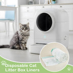 Glittme botanical printed pattern cat litter liners spread out to display total capacity dimensions.