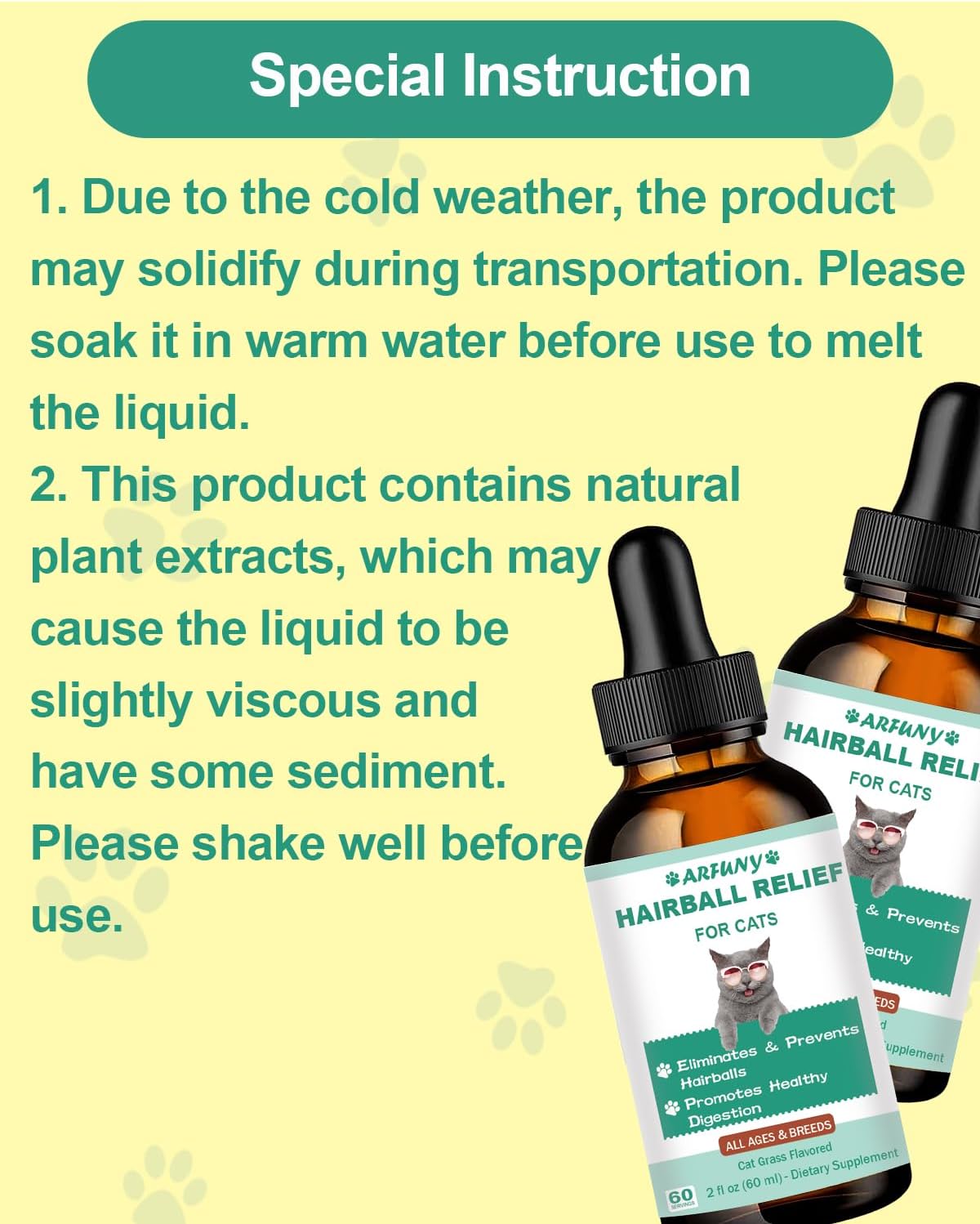 Cat hairball remedy liquid drops bottle with natural ingredients