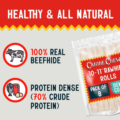 Canine Chews 10-11" Rawhide Bones for Large Dogs, Durable USA Beefhide Dog Rawhide Chews, Retriever Rolls 20 Pack (5 lbs) - Image 15