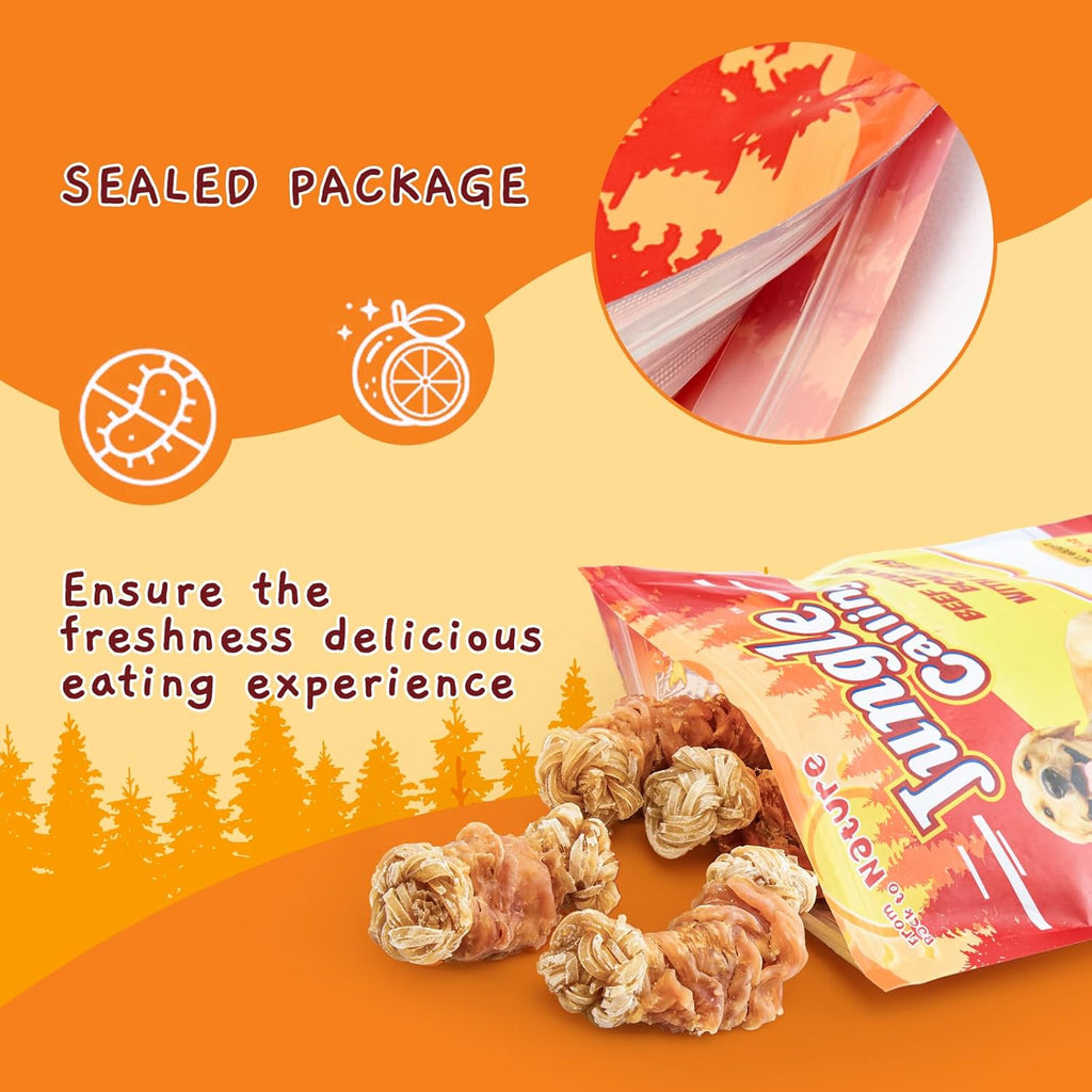 High protein hand made chicken wrapped dog treats packaging details