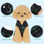 Sleeveless pullover puppy winter outfit by Rbenxia in classic red buffalo plaid design.
