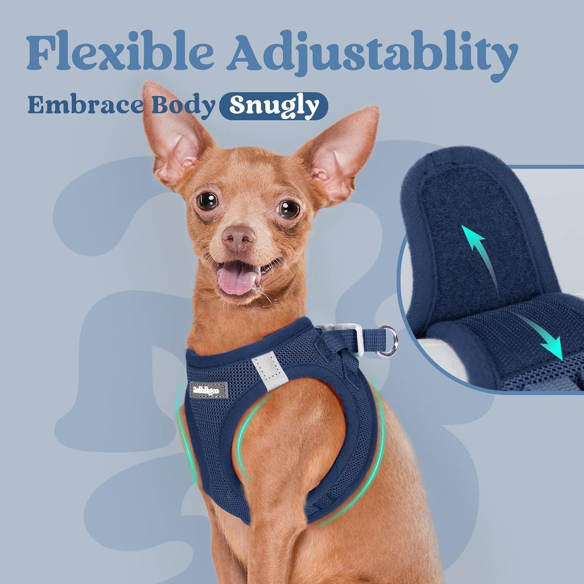 Durable dual metal D ring leash attachment on the back of the rabbitgoo dog vest