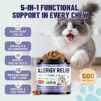 Back label details of PetSilver feline seasonal allergy supplement listing bovine colostrum and probiotics.