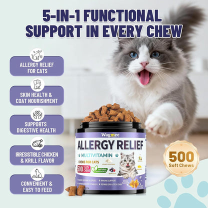 Back label details of PetSilver feline seasonal allergy supplement listing bovine colostrum and probiotics.