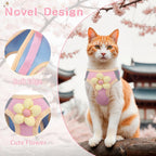 Adjustable kitten harness vest with reflective safety strips and secure quick-release buckle close up