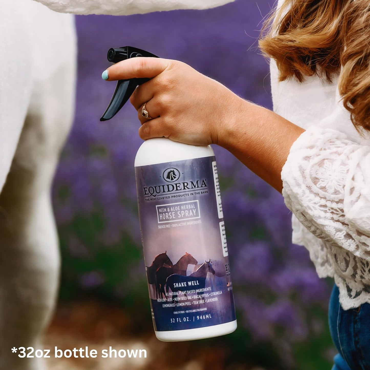 Equiderma horse spray bottle with natural ingredients label