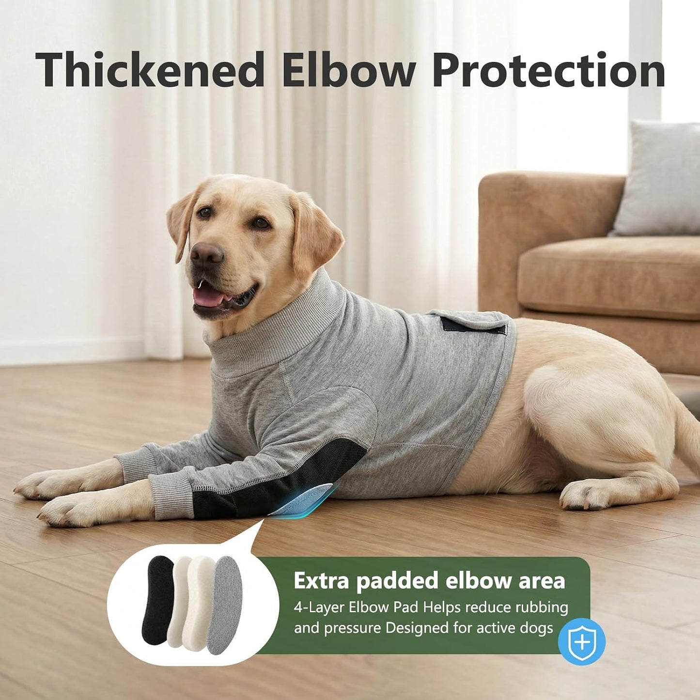 Dog wearing grey Pawfun recovery sleeves for leg protection