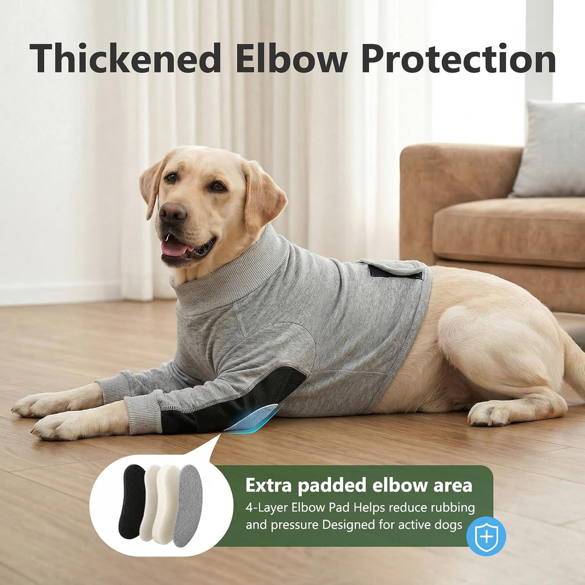 Dog wearing grey Pawfun recovery sleeves for leg protection