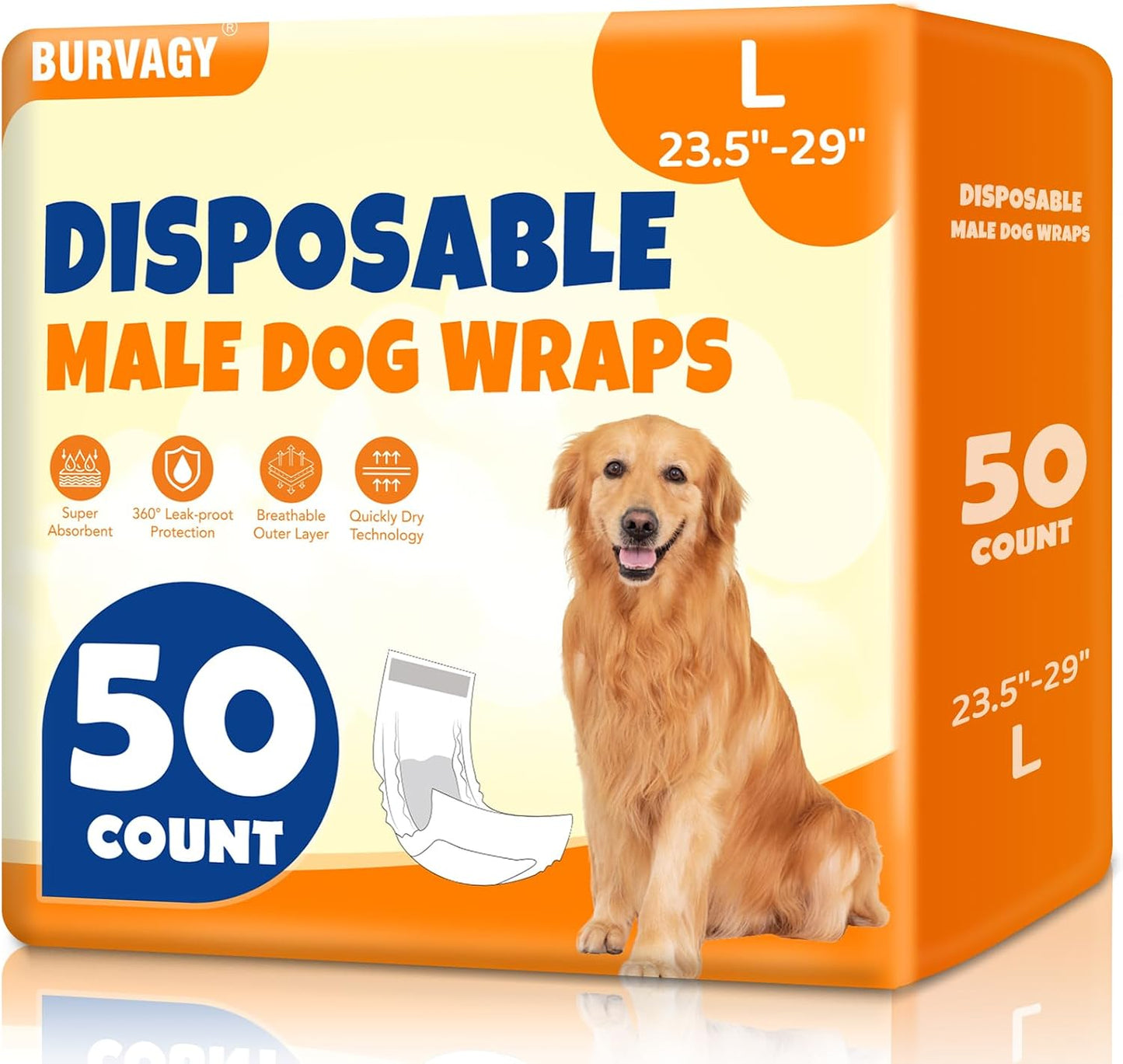 BURVAGY 50 Count Disposable Male Dog Wraps, Male Dog Diapers, Super Absorbent Pee Wraps, Belly Bands for Dogs, Leak Proof, Wetness Indicator, Puppy and Doggie Diaper for Peeing, Small - Image 11