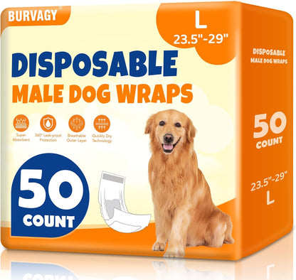 BURVAGY 50 Count Disposable Male Dog Wraps, Male Dog Diapers, Super Absorbent Pee Wraps, Belly Bands for Dogs, Leak Proof, Wetness Indicator, Puppy and Doggie Diaper for Peeing, Small - Image 11
