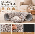 Fluffy Cat Tunnel Bed Under Christmas Tree, Plush Warm Brown - Image 5