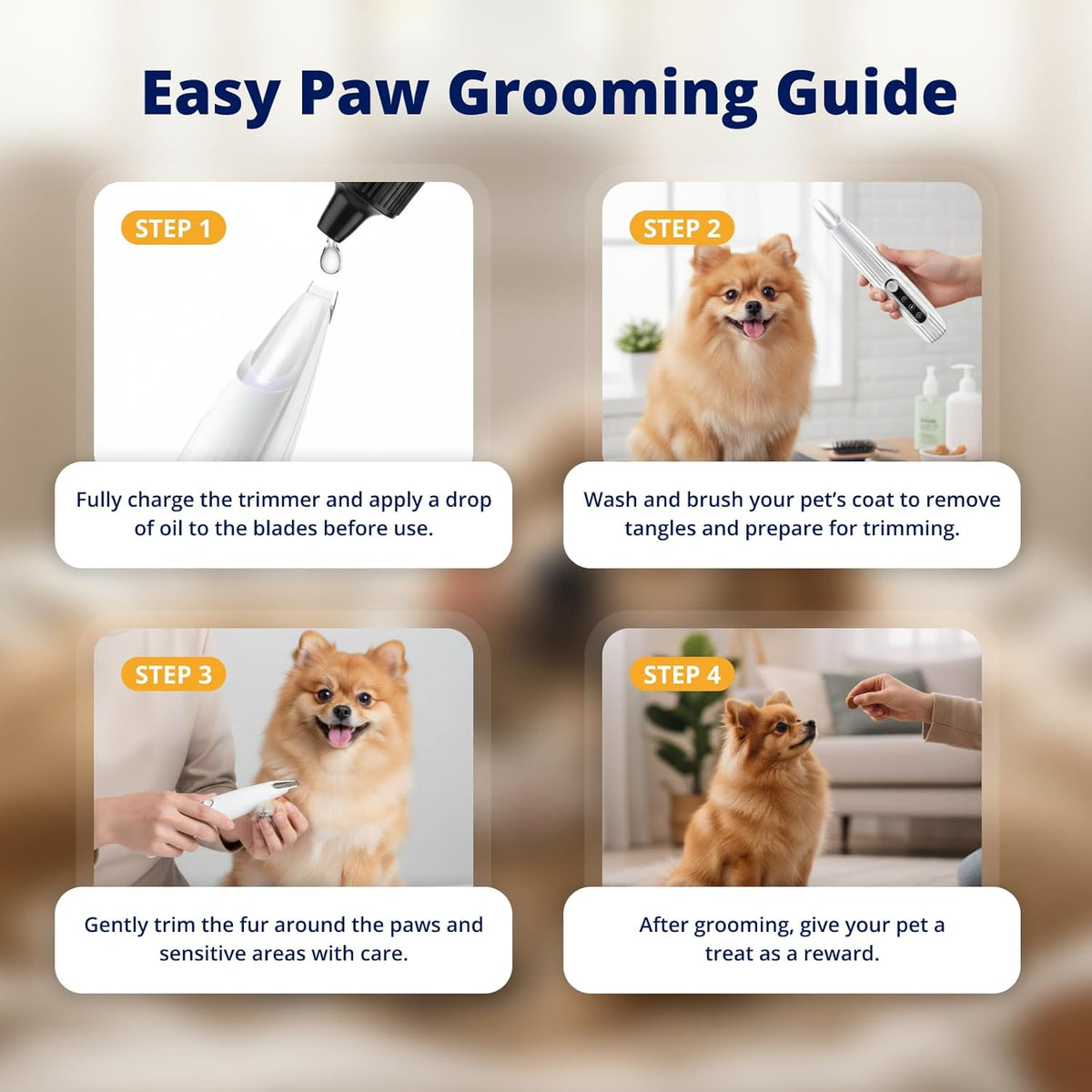 Ergonomic white pet grooming tool being used on a puppy face
