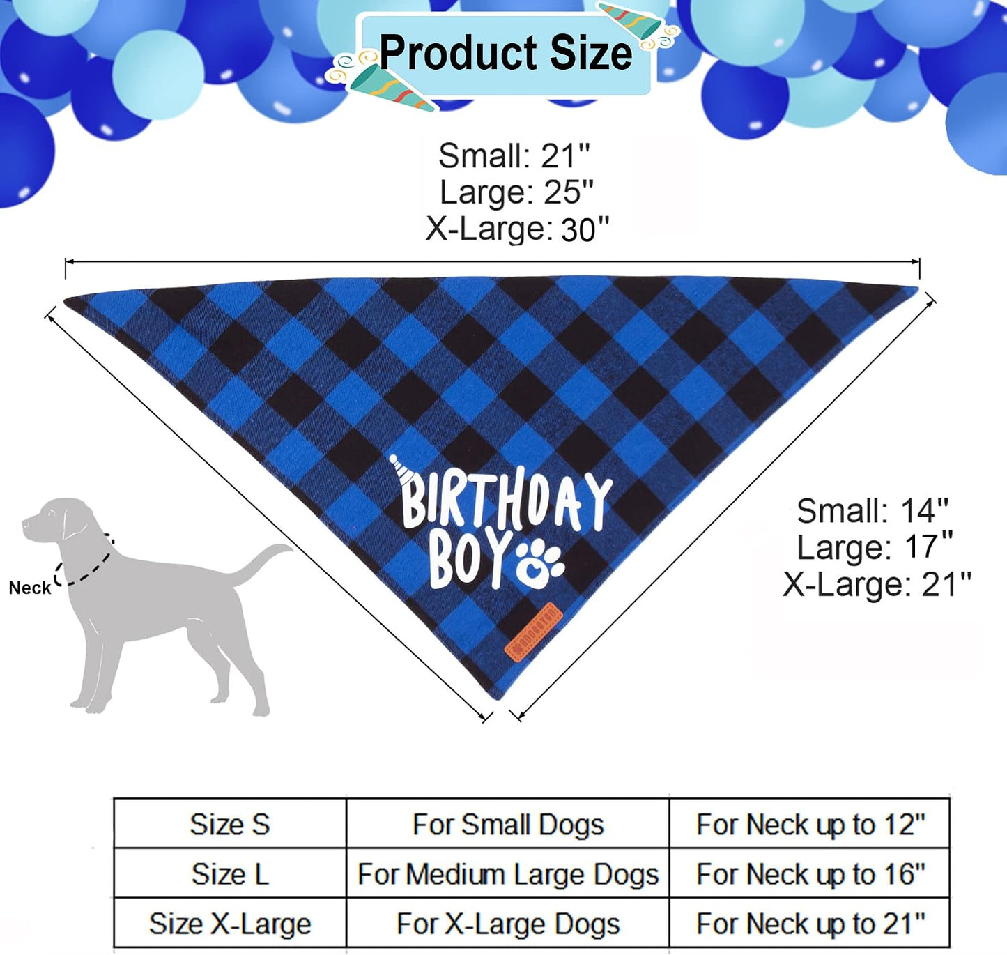 ADOGGYGO blue plaid birthday boy bandana made of double layered soft cotton fabric.