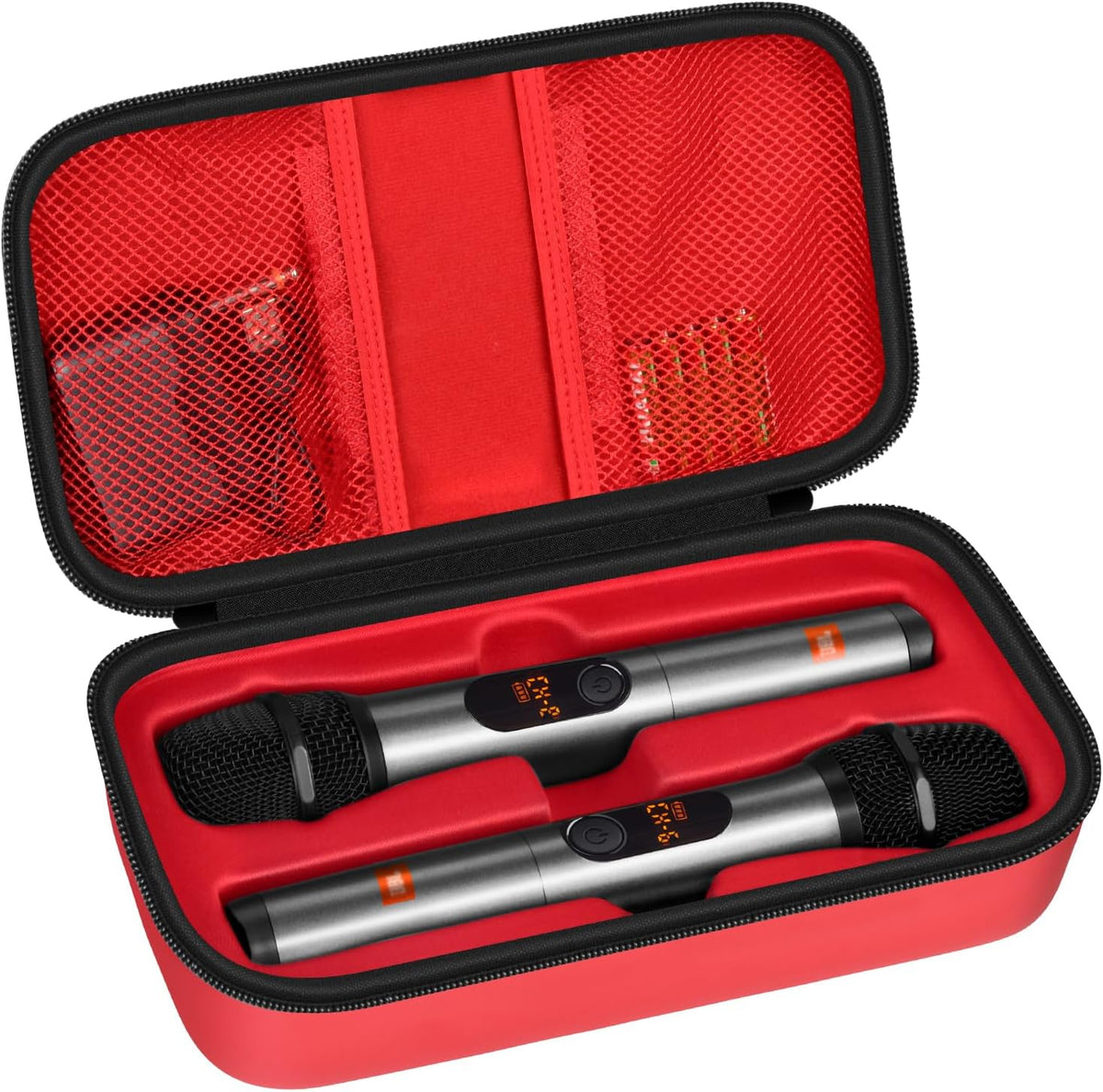 Premium shockproof dual wireless microphone case top angle view