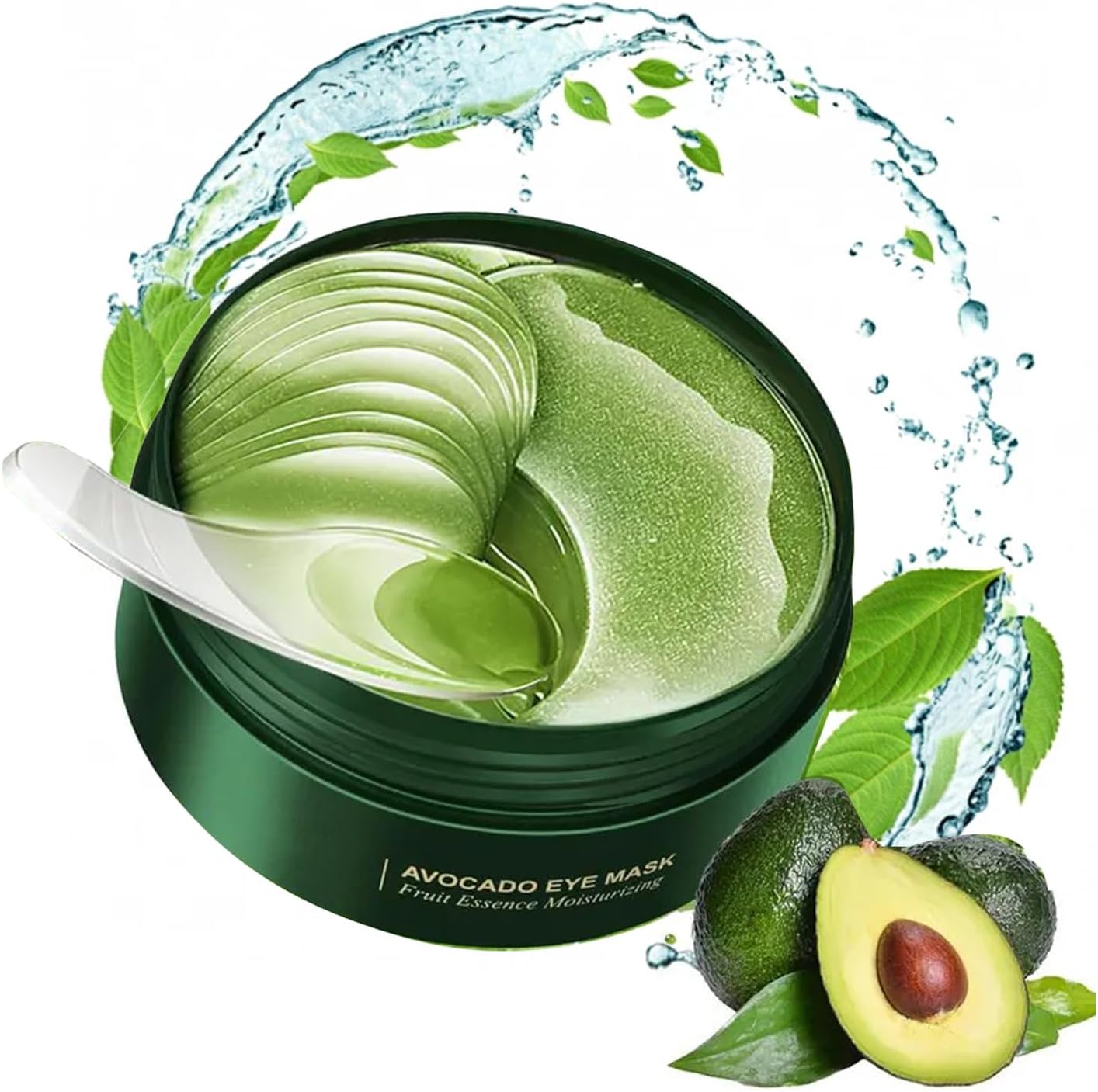 Firstfly 60 Pieces Avocado Eye Mask jar and packaging front view for dark circles treatment