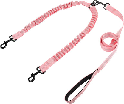 YAODHAOD double dog leash pink front view showcasing the foam padded handle.
