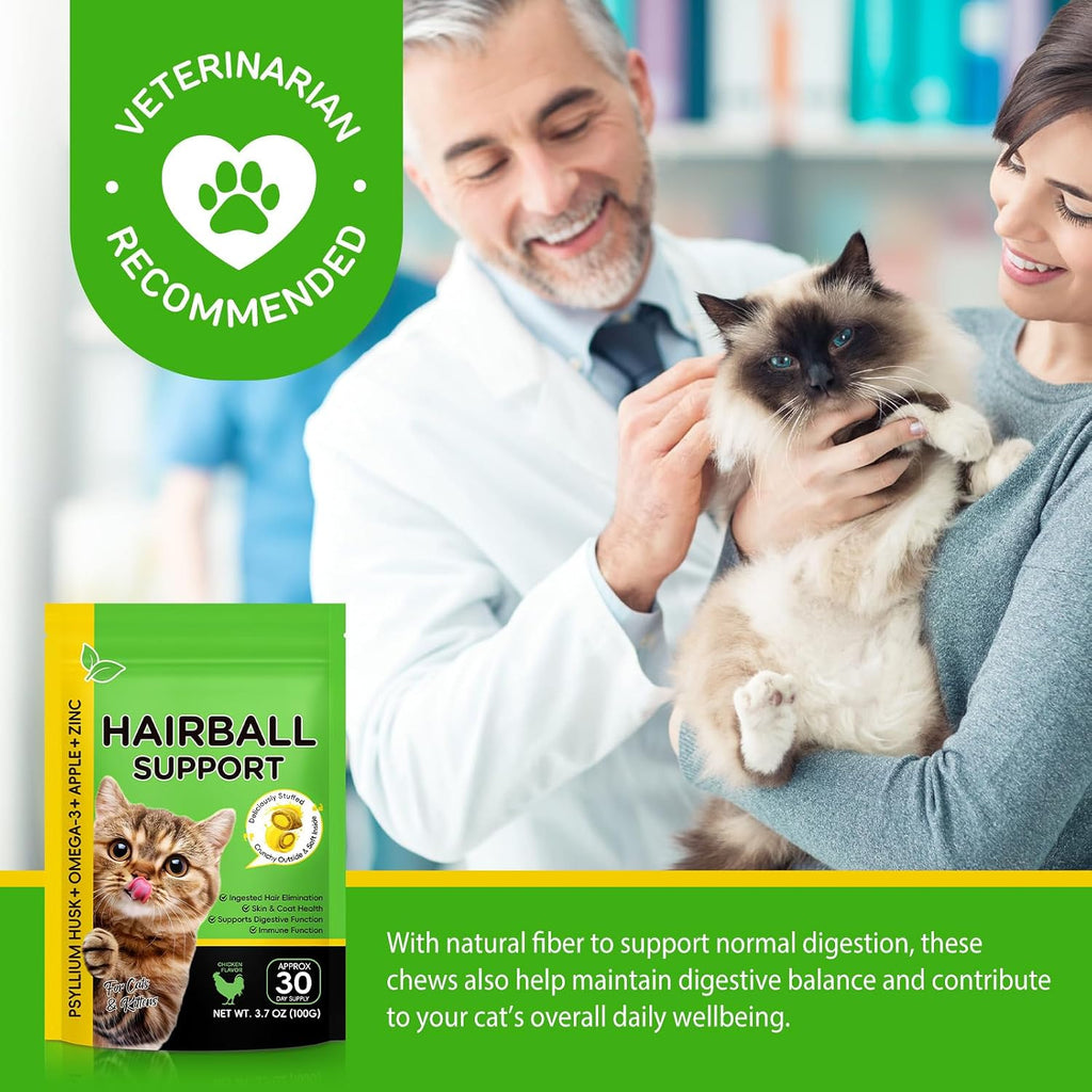 Hairball Treatment for Cats, Hairball Remedy Treats Chews, Cat Furball Treatment, Prevent Hairballs for Indoor Cats, Supports Skin & Coat, Vitamins for Digestion, Chicken Flavor (30 Day Supply) - Image 9