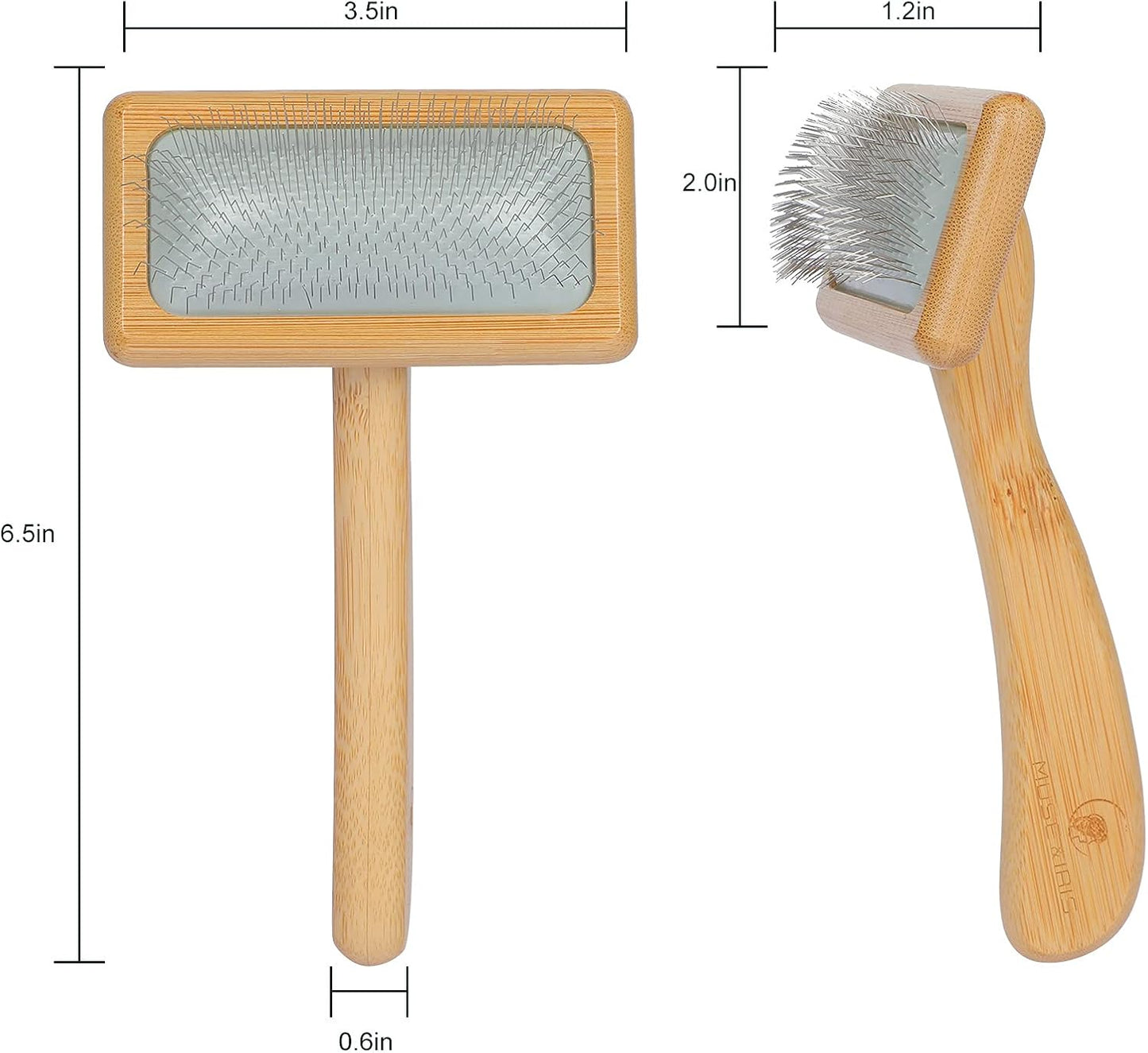 Ergonomic bamboo handle design of the Muse And Iris dog and cat deshedding comb.