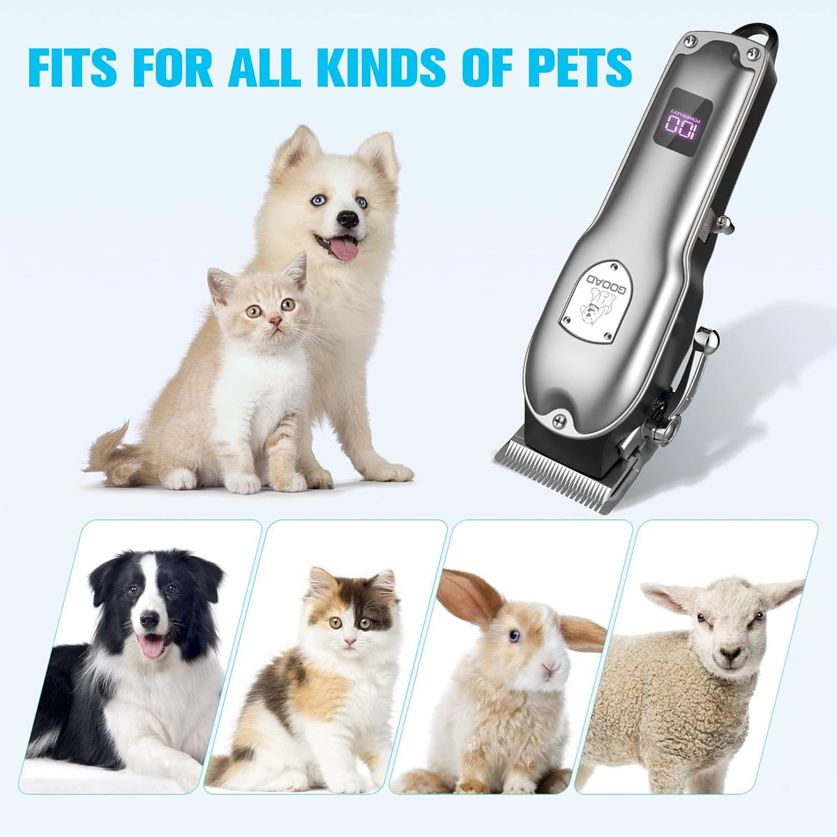 Gooad heavy duty dog clippers kit with included guide combs and accessories.