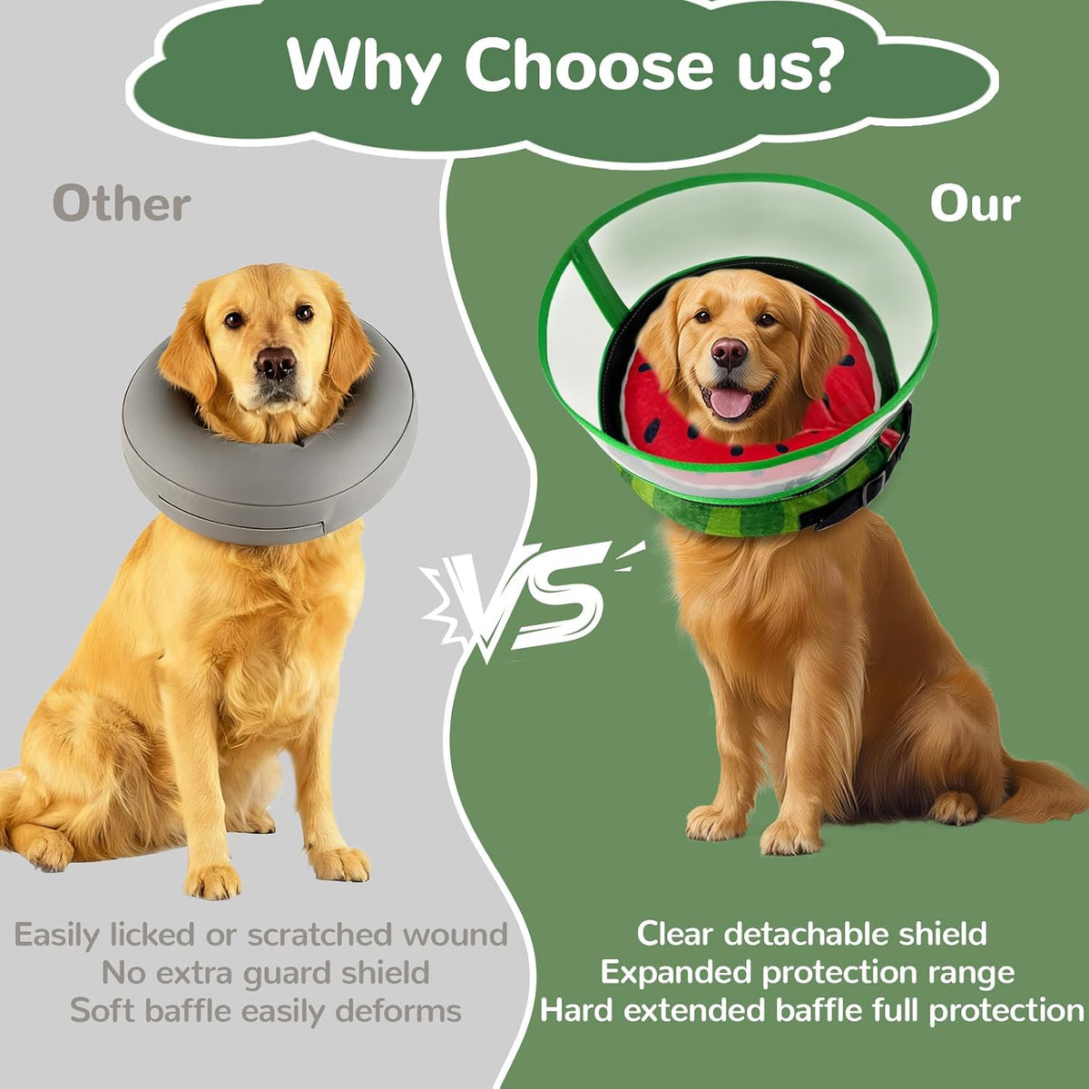 Detachable transparent shield on an inflatable pet Elizabethan collar