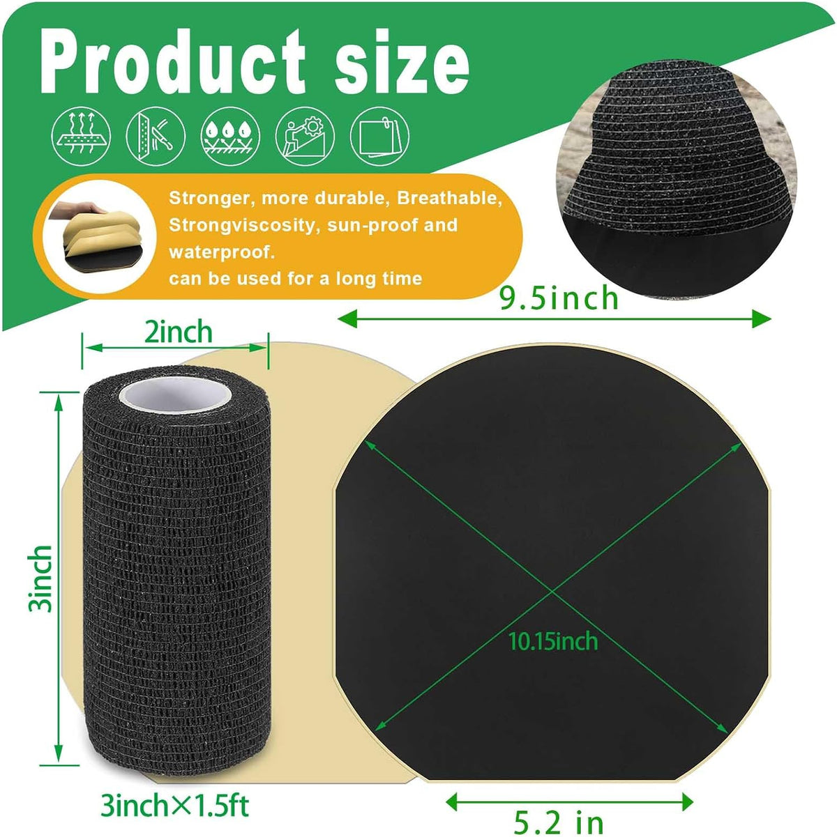 Twelve pieces of pre-cut cotton horse hoof tape showing the strong sticky adhesive backing.