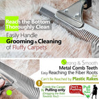 Person using Zemozen pet hair removal tool on plush rug