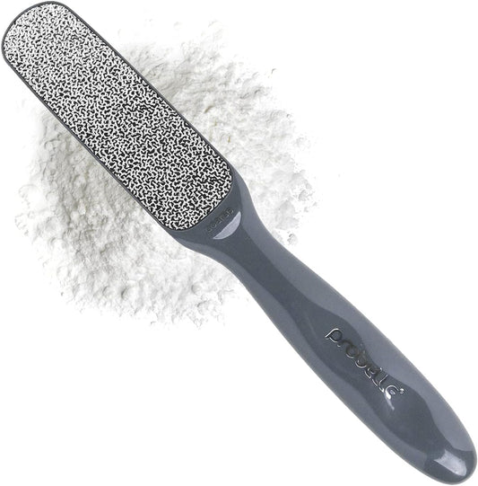 Probelle Double Sided Multidirectional Nickel Foot File front view showing the dark grey textured surface.
