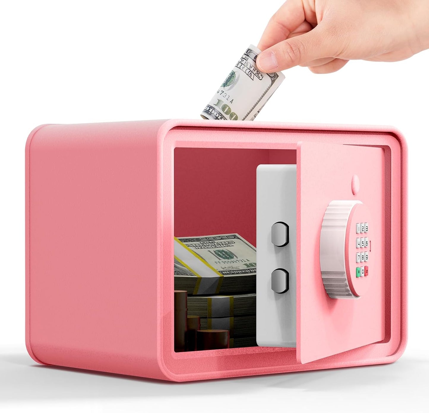 GoldenKey kids mini safe front view pink macaron electronic security box