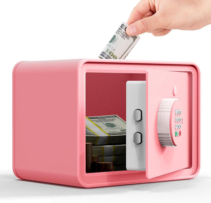 GoldenKey kids mini safe front view pink macaron electronic security box