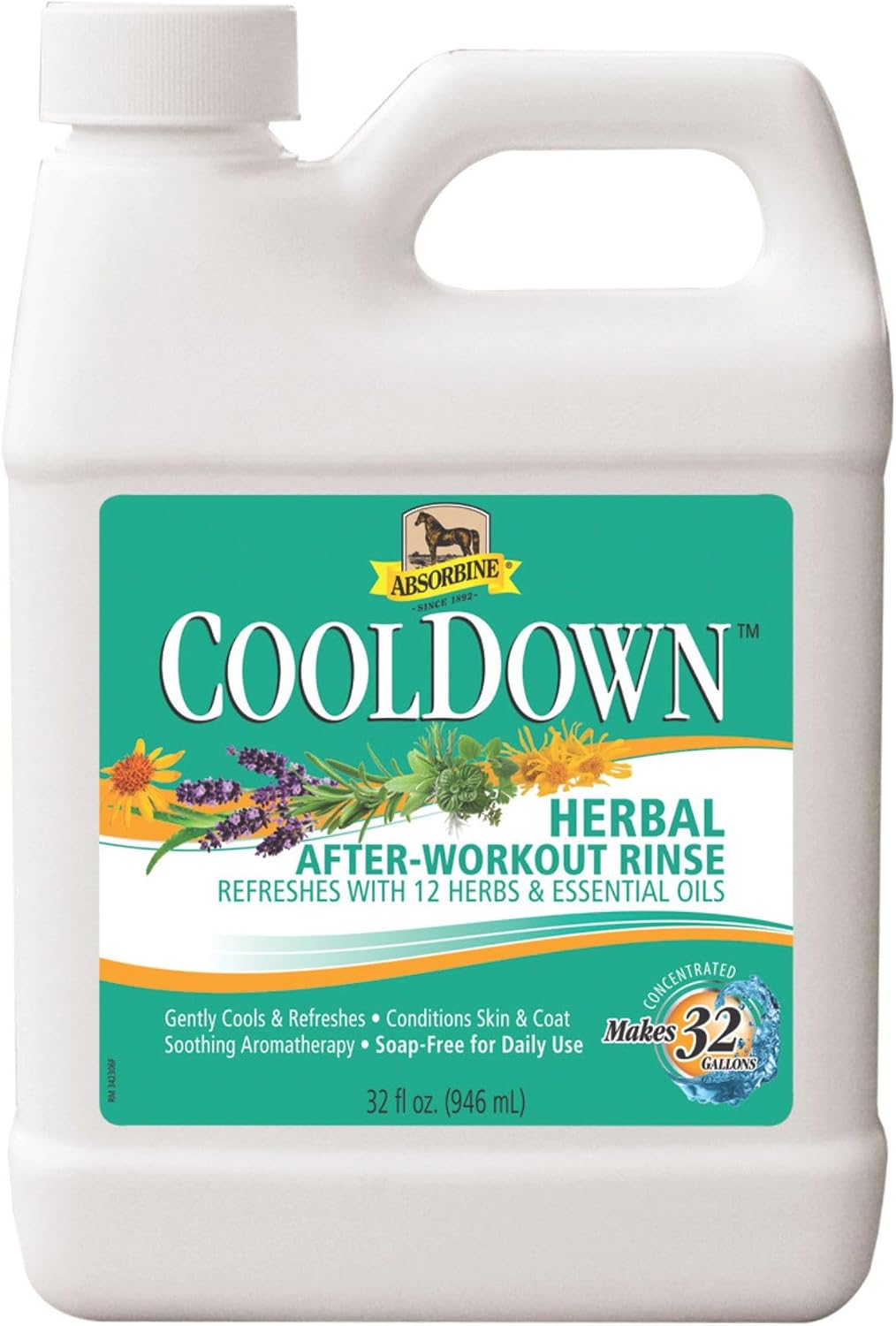 Absorbine CoolDown Herbal After Workout Rinse front view bottle for horse grooming.