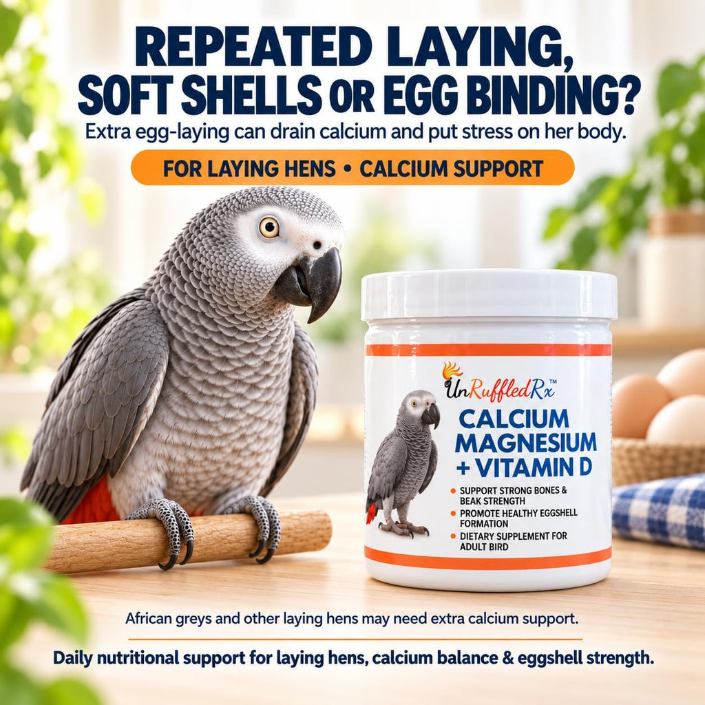 UnRuffledRx(TM) Bird Calcium Plus with Magnesium and D3, Dissolves Clear and Tasteless in Water, Supports Bone, Muscle, Feather and Egg Health, 45 Servings, Made in FDA-Registered USA Facility - Image 2