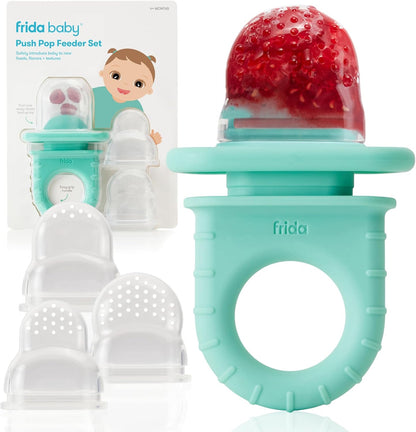 Frida Baby Push Pop Silicone Feeder teal front view for infant feeding