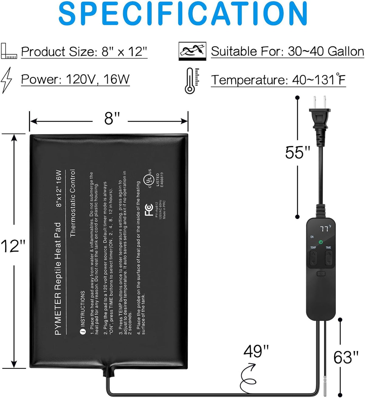 Pymeter under tank heater with digital thermostat control