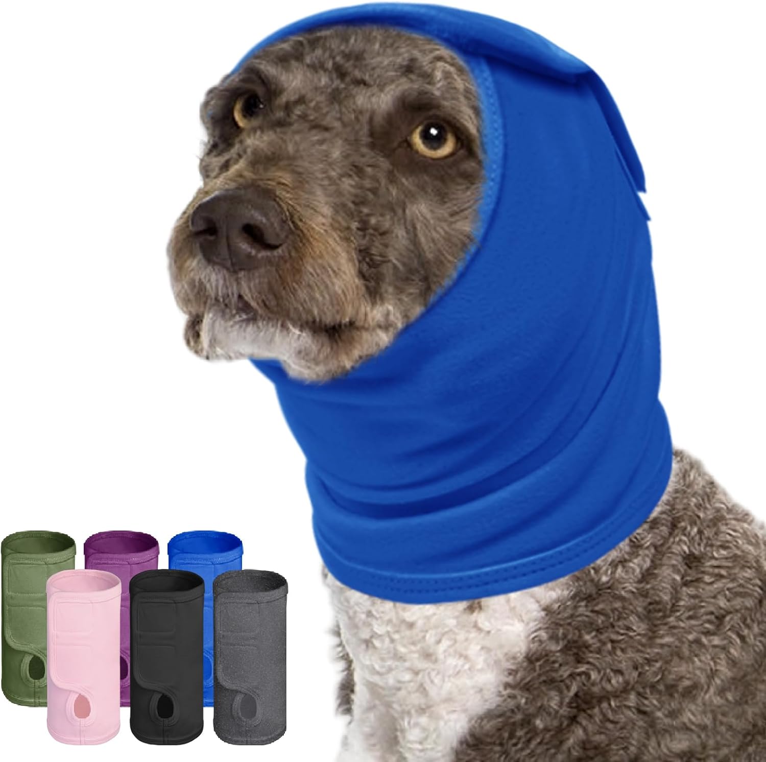 Sunfura dog calming hoodie front view blue extra large noise protection ear muffs