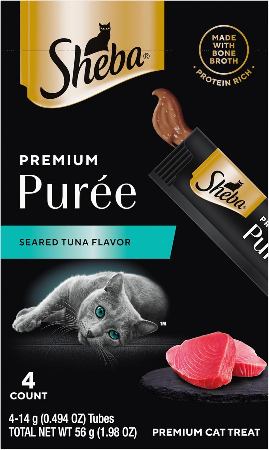 Sheba Premium Puree Cat Treats Lickable Roasted Chicken Flavor, Smoked Salmon Flavor, and Seared Tuna Flavor, 0.49 oz. Tubes, 48 Count - Image 10