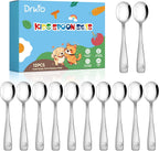 DRKIO stainless steel toddler spoons set front view of twelve pieces