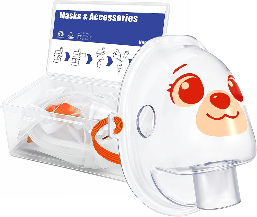 Artmujohn Pediatric Fire Dog Printed Mask Set front view with storage case