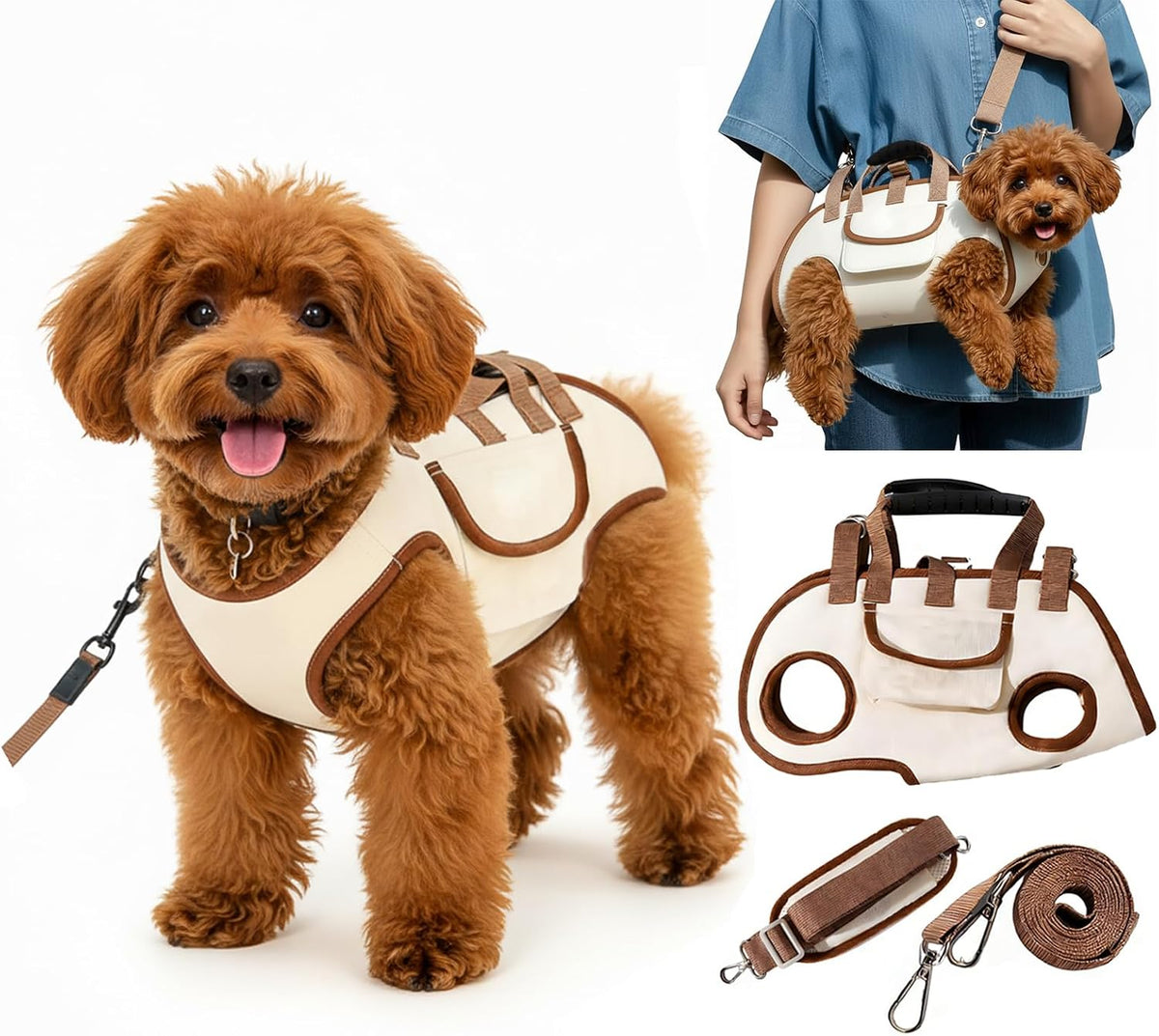 Senecesli dog lift harness and pet carrier sling front view for small dogs