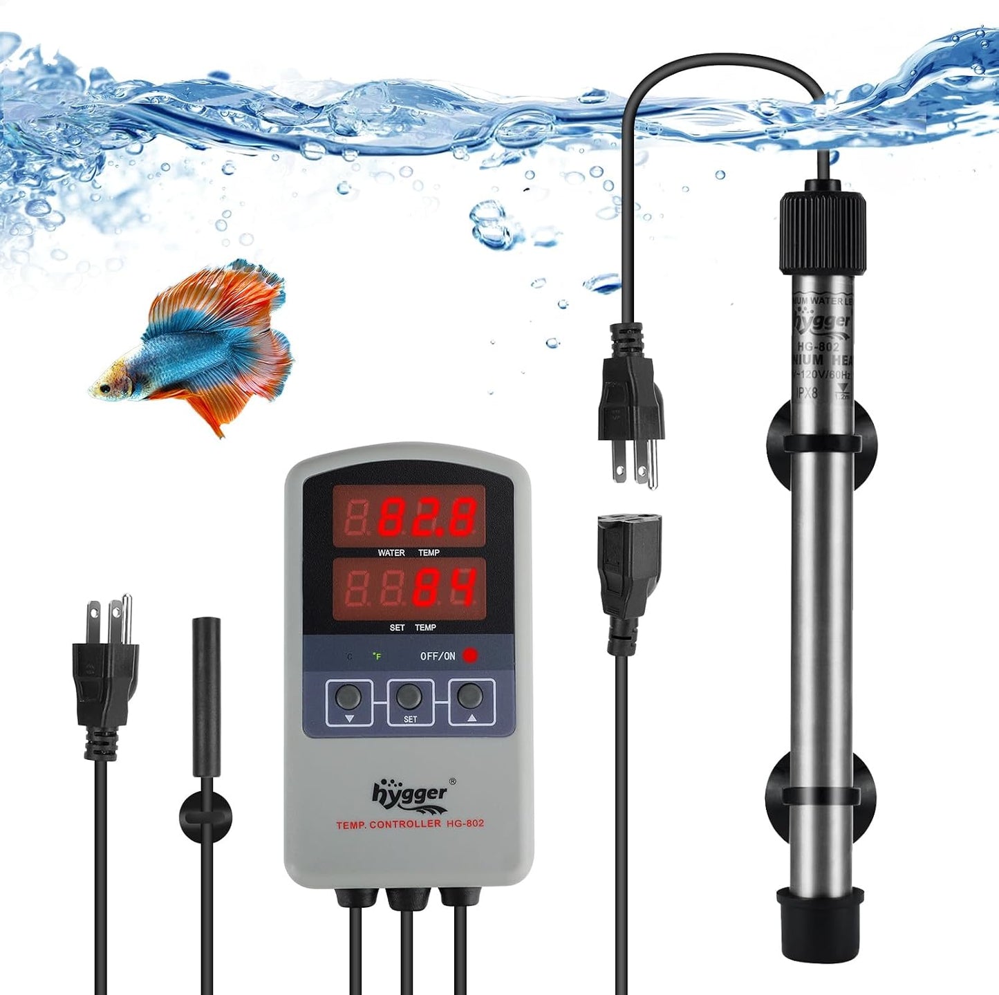 Hygger 500W titanium heater packaging and components
