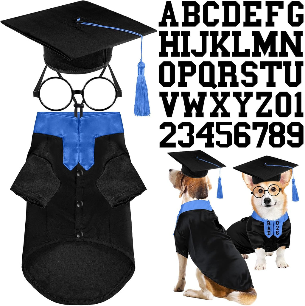 Huhumy 5 Pcs Dog Graduation Costume Set Include 2026 Pet Graduation Gown with Stole Puppy Grad Cap Lensless Glasses DIY Letter Stickers for Dogs Cats Holiday Costume Accessory(Black Yellow,S) - Image 9