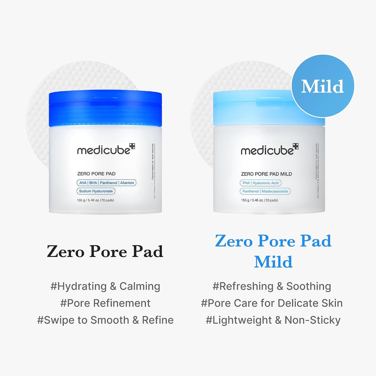Medicube zero pore pad mild ingredient and key feature details