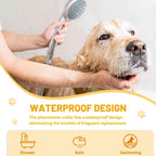 Waterproof dog calming collar being worn by a large dog during outdoor rain play.