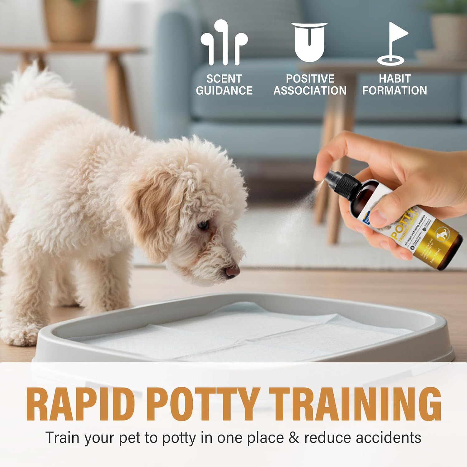 Natural dog attractant spray liquid showing premium packaging design for Indian pet care