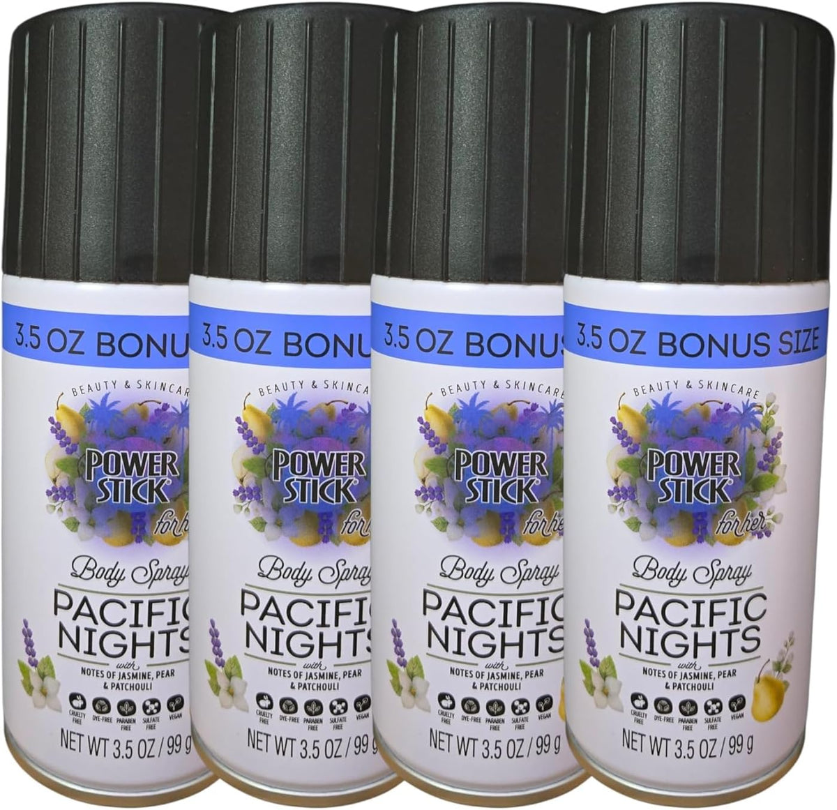 Power Stick Pacific Nights Body Spray Pack of 4 front view USA imported fragrance