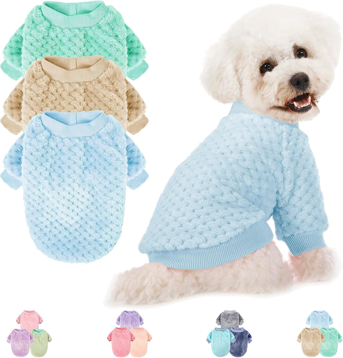 Dog Sweater, 3 Pack Dog Sweaters for Small Medium Dogs or Cat, Warm Soft Flannel Pet Clothes for Dogs Girl or Boy, Dog Shirt Coat Jacket (Medium, Pink+Purple+Light Green) - Image 12